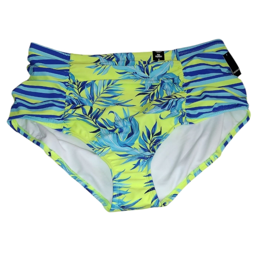 Torrid Green & Blue Tropical High-Waisted Ruched Swim Bikini Bottom 3X 22/24 NWT